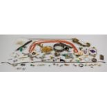 A collection of jewellery including coral necklace with 9ct gold clasp, citrine beads, Chinese