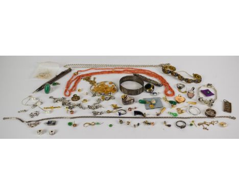 A collection of jewellery including coral necklace with 9ct gold clasp, citrine beads, Chinese silver filigree bracelet set w
