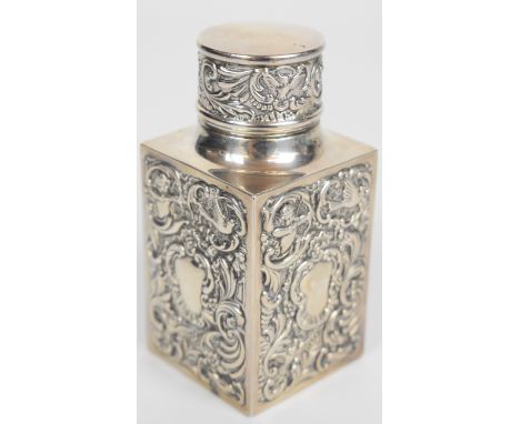 Goldsmiths &amp; Silversmiths Company Ltd, Edward VII hallmarked silver tea caddy with embossed decoration, London 1902, heig