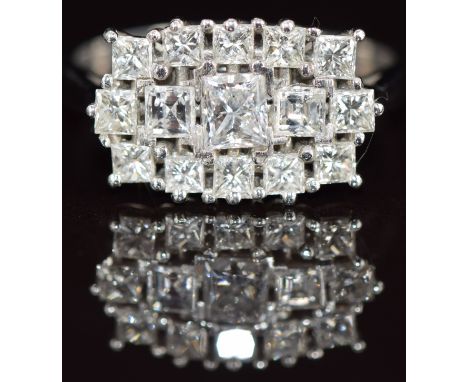 An 18ct white gold ring set with fifteen princess cut diamonds totalling approximately 1.5ct, 6g, size Q