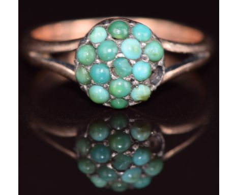 A c1900 9ct rose gold ring set with turquoise (one stone missing), 3.2g, size N