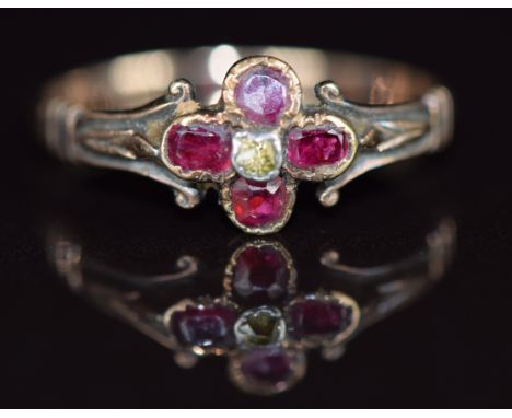 Victorian ring set with an old cut diamond surrounded by rubies, 1.4g, &nbsp;size L