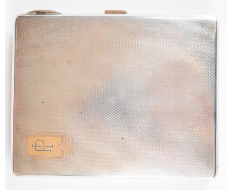 Art Deco hallmarked silver cigarette case with engine turned decoration, 1938, maker William Neale &amp; Son Ltd, length 11cm