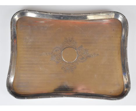 Edward VII hallmarked silver dressing table tray with engine turned and engraved decoration, London 1907, maker&nbsp;Shephear