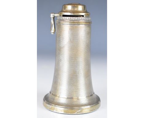 Art Deco hallmarked silver Alverne table lighter of trumpet form, having side lever with open and close mechanism, inscribed 