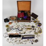 Collection of jewellery including silver fob watch, silver cased nail file, Accurist wristwatch,