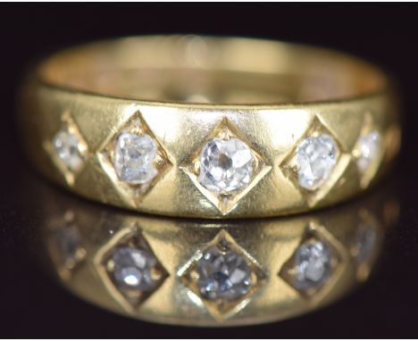 Victorian 18ct gold ring set with five old cut diamonds, London 1879, 3.4g, size J