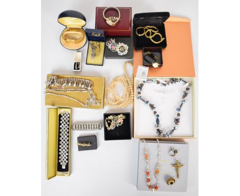 A collection of jewellery including Accurist and Rotary watches, two silver rings, necklaces including Monet, pearl, silver a