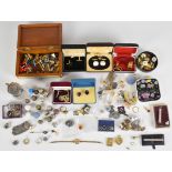 A collection of jewellery including cufflinks, studs, rolled gold rings, watches, four silver