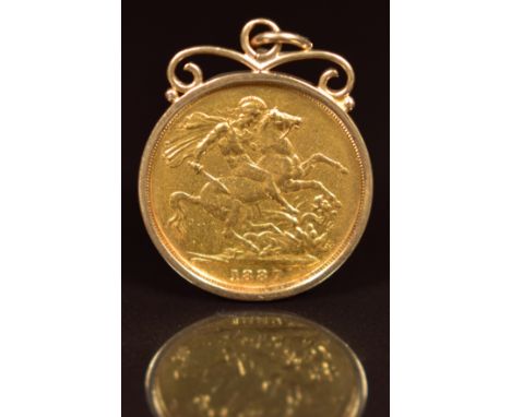 1887 Queen Victoria gold full sovereign in 9ct gold pendant mount, 9.3g&nbsp;