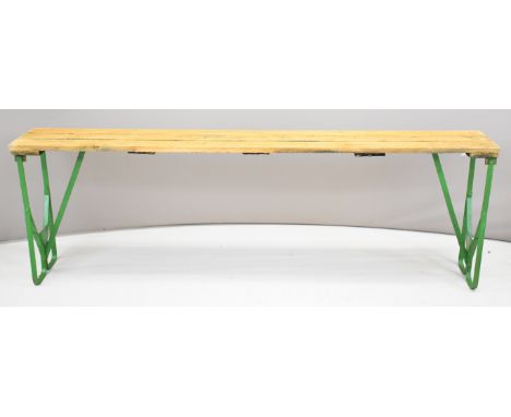 Vintage style folding garden bench with riveted legs, overall length 165cm, height 53cm