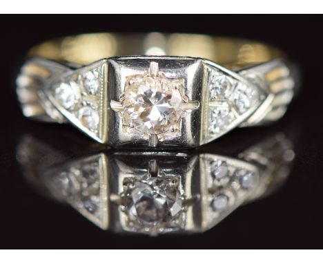 Art Deco&nbsp;9k gold ring set with diamonds, centre diamond approximately 0.2ct, size J/K&nbsp;