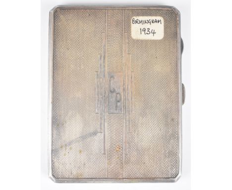 Art Deco hallmarked silver cigarette case, with engine turned decoration, Birmingham 1934, maker&nbsp;Frederick Field Ltd, le