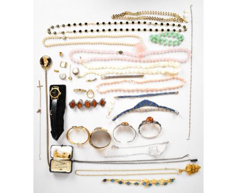 A collection of jewellery including Victorian cameo, Lustern 12k gold plated bangle set with a faux cameo, two silver bangles