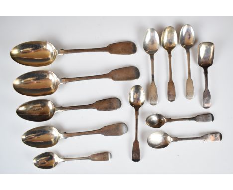 William IV and Victorian hallmarked silver Fiddle pattern cutlery comprising pair of table spoons, two dessert spoons, six te