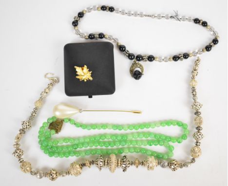 Beaded necklaces including silver and a Chinese example with silver clasp