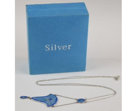 Charles Horner Art Nouveau hallmarked silver and blue guilloch&eacute; enamel necklace, hallmarked for Chester 1912, maker Ch
