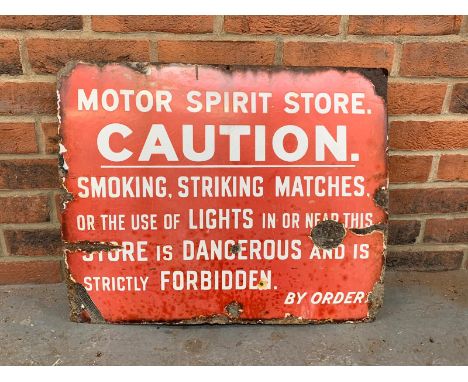 Motor Spirit Store Caution Enamel SignMake: Contact AuctioneerModel: Contact AuctioneerYear: 0Mileage: 0VIN: Contact Auctione