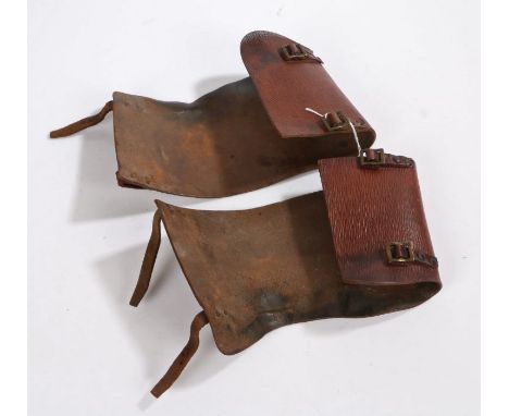 Second World War British leather gaiters of the type issued to the Home Guard, inner sides stamped 'WD' over broad arrow over
