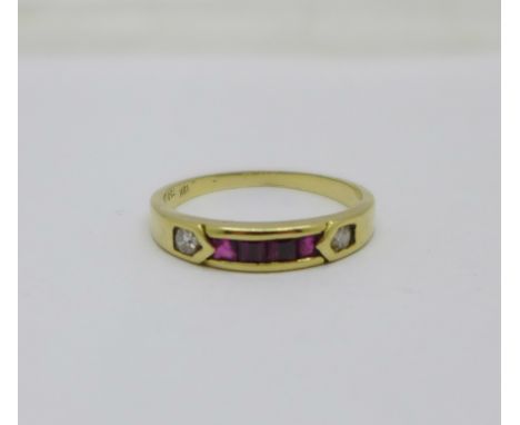 An 18ct gold, ruby and diamond ring, 2.5g, O 