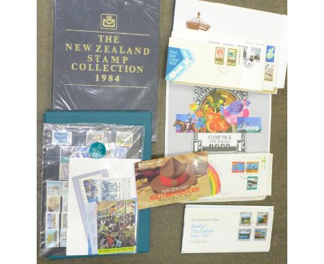 Stamps; New Zealand Year Books for 1984 and 1990, eight collectors packs 1978 to 1986, first day covers, etc. 