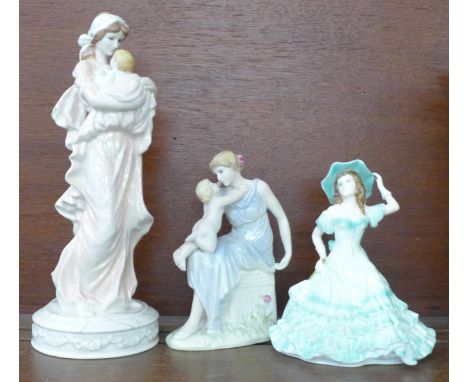 Two Wedgwood The Classical Collection figures, Devotion, 26cm and Tenderness and a Royal Worcester figure, Kate 