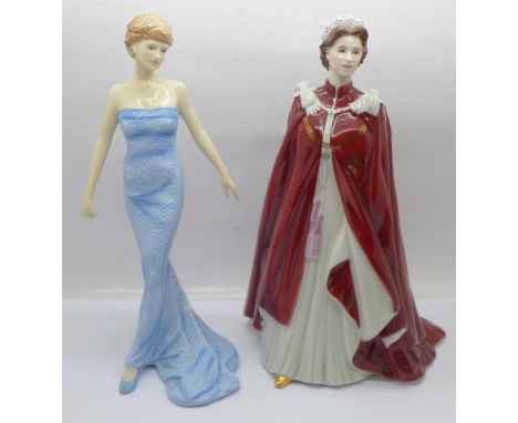 A Royal Doulton figure, Diana, Princess of Wales and a Royal Worcester figure, Queen Elizabeth II (80th Birthday celebration 