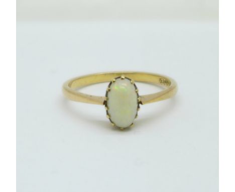 A 9ct gold and opal ring, 2.8g, R 