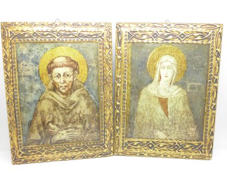A pair of portrait plaques, St Francis of Assisi and St. Claire of Assisi 
