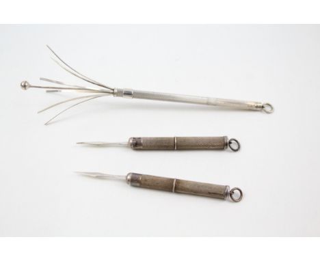 3 x .925 sterling swizzle stick &amp; toothpicks