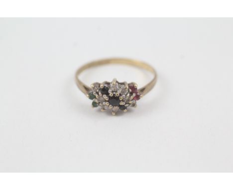 9ct gold ruby, sapphire, emerald &amp; cubic zirconia dress ring (2.2g)