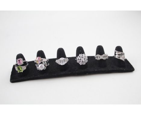 Collection of Sterling Silver Cubic Zirconia Rings inc. Cocktail, Enamel x 8 26g