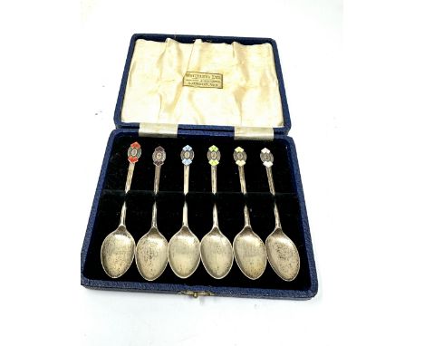 Boxed set of 6 silver &amp; enamel tea spoons