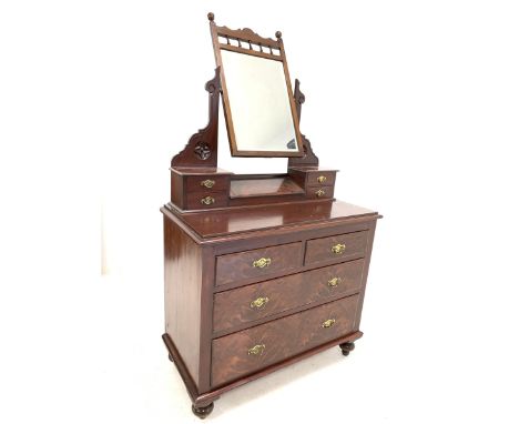 Victorian scrumbled pine dressing chest, raised back with swing mirror and trinket drawers over two short and two long drawer