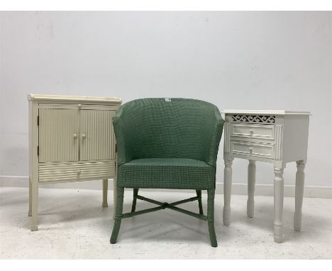 White painted bedside lamp table with slide, cupboard and drawer (W51cm) together with  another painted bedside (W41cm), and 