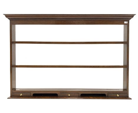 20th century oak three height plate rack, fitted with three spice drawers W55cm, H100cm