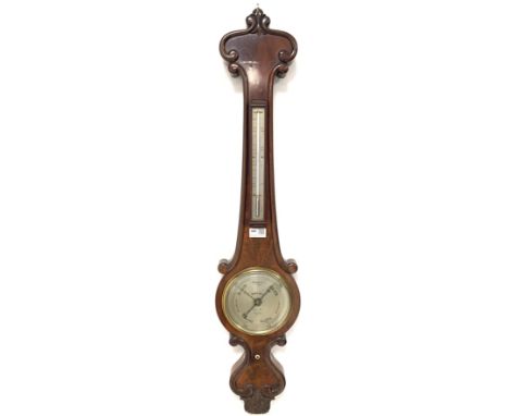 20th century mahogany stick barometer and thermometer, silvered register inscribed 'Comitti Holborn' H91cm