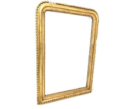 19th century French giltwood and gesso overmantle mirror, with arched top and beaded decoration to frame 98cm x 145cm