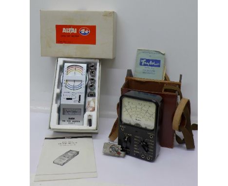A Taylor multi-meter, with case and manual, an Altai 'ham' radio Dip Meter, KDM-6, boxed, and a German made Autotimer or came