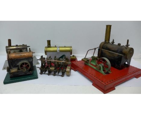 A Mamod static steam engine, four other static steam engines and machine