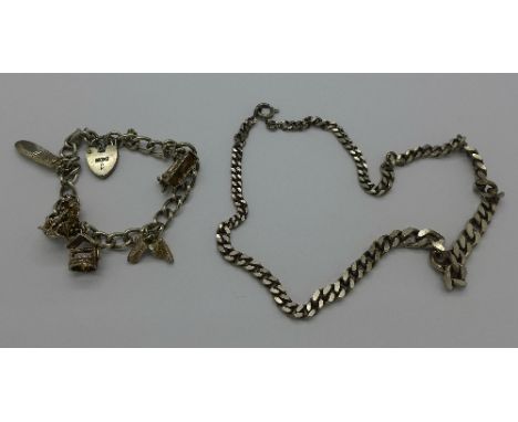 A silver neck chain and a charm bracelet, 51.2g