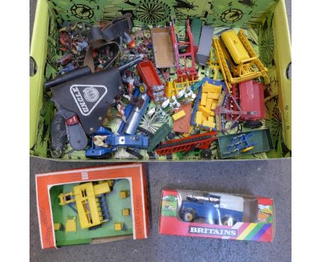 A Lone Star Man from U.N.C.L.E. toy gun, a Britains farm implement, boxed, a Britains tractor, Britains lead soldiers and zoo