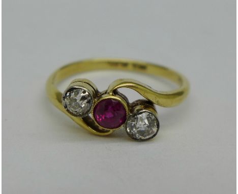 An 18ct gold, ruby and diamond ring, 2.7g, P