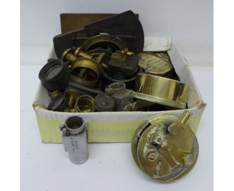 Microscope parts including optics, a reproduction compass, etc.