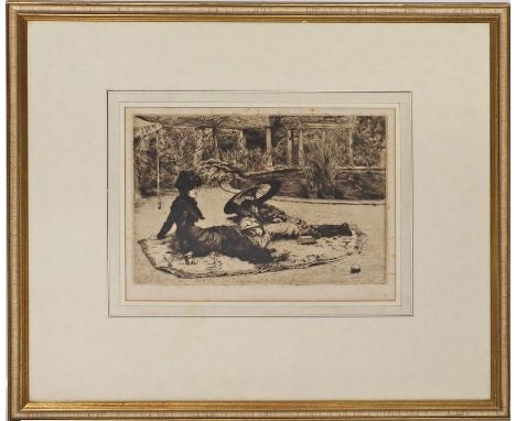 Tissot, James (1836 Nantes - Buillon 1902) Frauen im Park: "Sur l'Herbe". Radierung (fleckig), re. u. in der Platte sign. und