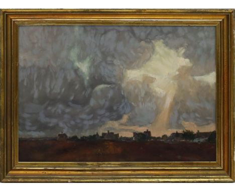 Gisevius, Gerhard (1879 Bad Freienwalde - Glindow 1961) Wolkenbruch über märkischem Dorf. Öl/Karton (Kratzer), verso sign. un