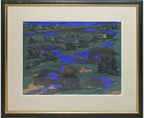 Koberling, Bernd (geb. 1938 in Berlin) "Sumpfgras", so betitelt. MIschetchnik, re. u. sign. und dat. (19)74. Ca. 49x 66 cm. P