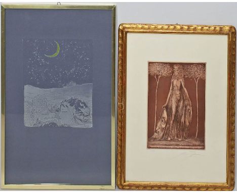 Fuchs, Ernst (1930 Wien 2015) Zwei Arbeiten: a) "Flora Okuli". Radierung, re. u. mit Blestift sign. und Ex. 1.528/(10.000). P
