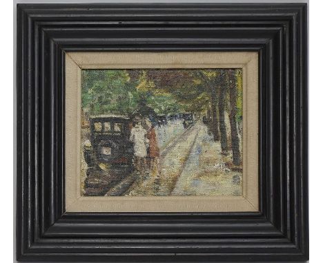 Unbekannter Maler (20. Jh.) "Berlin - Tiergartenallee", so verso betitelt. Öl/Lwd. Ca. 18,5x 24 cm. R.
