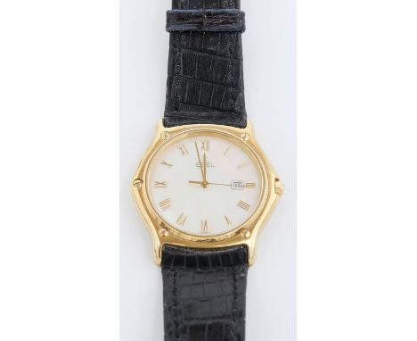 Herrenarmbanduhr "Ebel Sport Classic". 750/000 GG-Gehäuse, verschraubt. Perlmutt-Zifferblatt mit goldenen, römischen Ziffern 